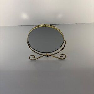 Metal Tabletop Vanity Mirror Double Sided Swirl Frame Foldable Easel Leg Vintage